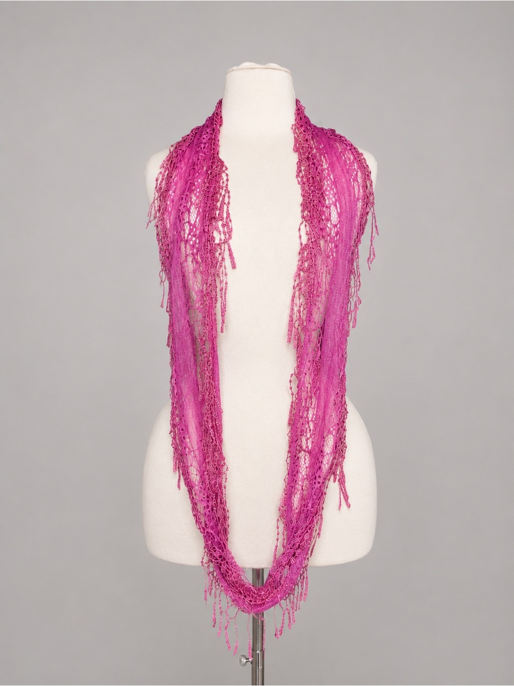 Fuchsia Crochet Loop Scarf - Women's Lightweight Lace Wrap